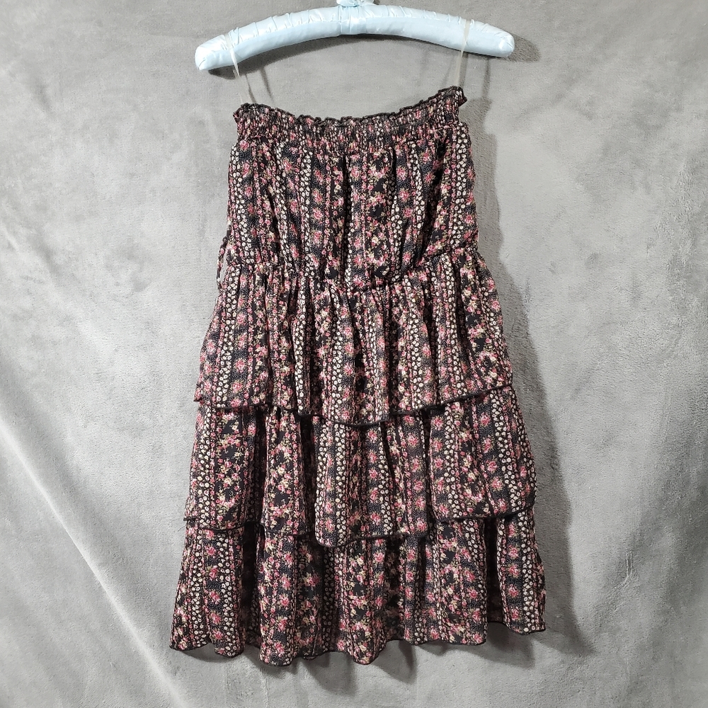 Rue 21 Girls Sleeveless Summer Dress Black and Pink Floral Print Size L